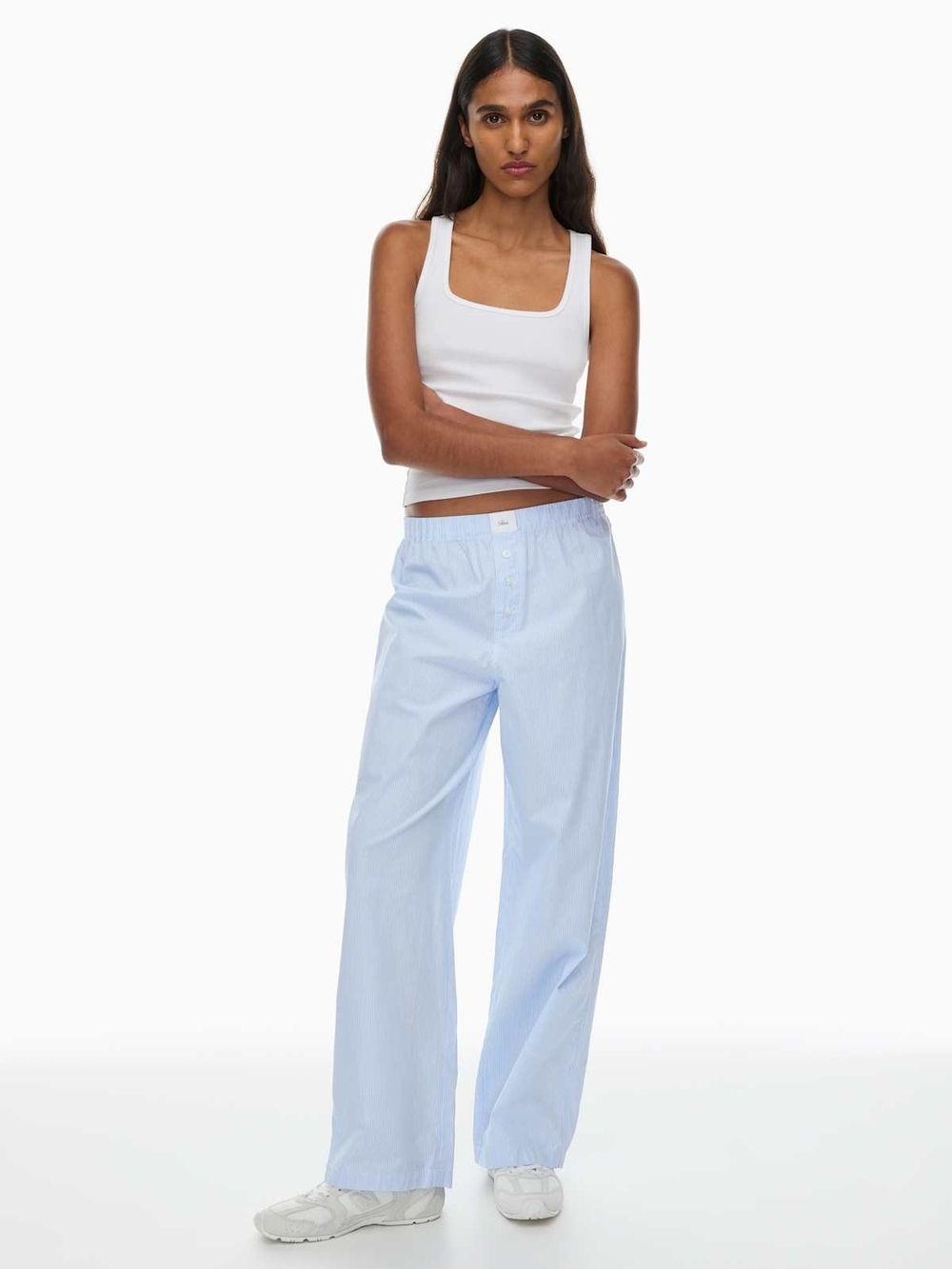 TNA Blue and White Striped Elastic-Waist Pants